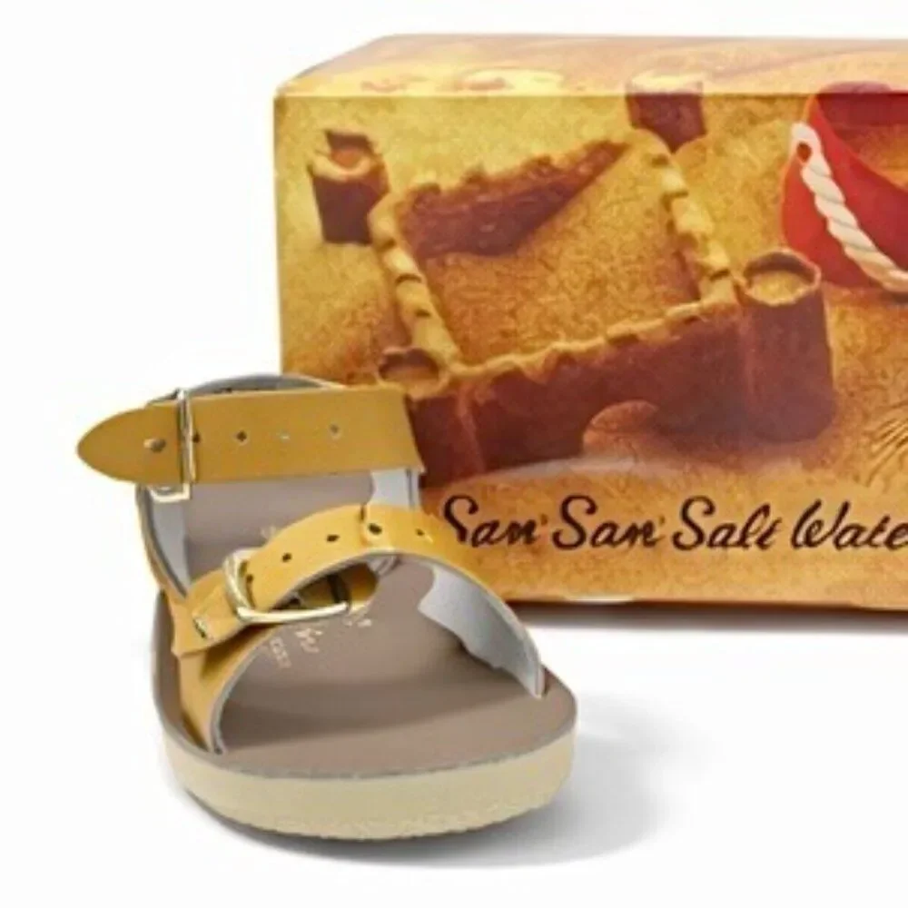 Salt Water Sun-San Surfer Leather Sandals Water Friendly Mustard Toddler Girls 5